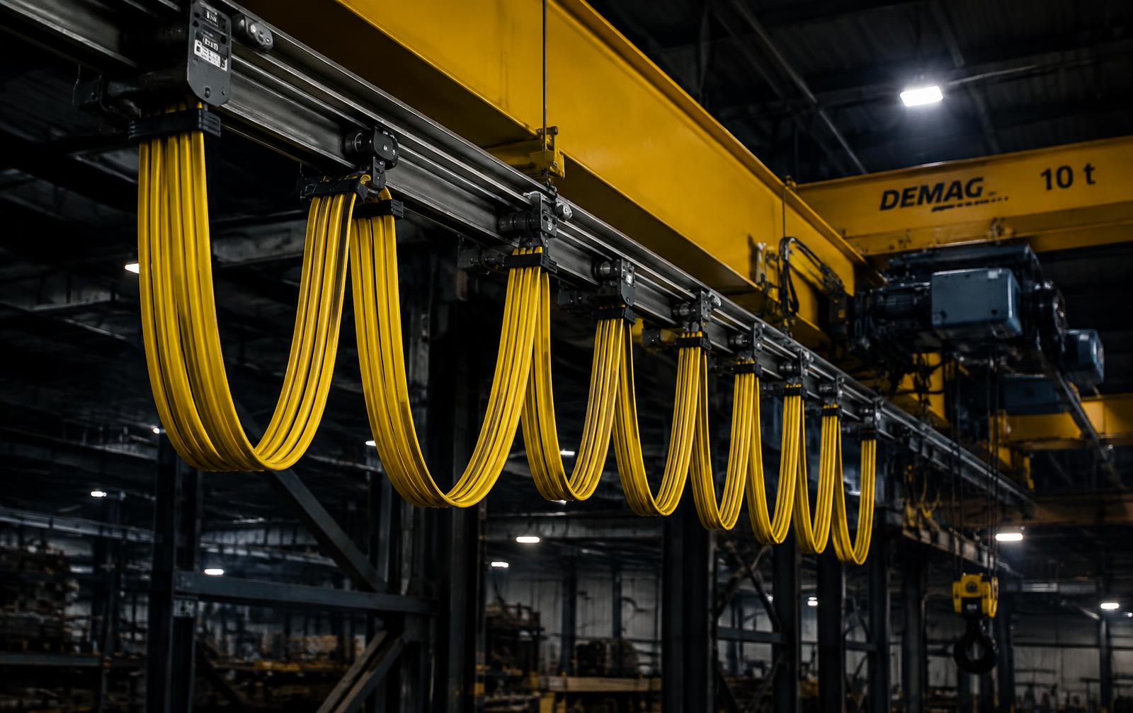 Flat-cable festoon system on an overhead crane runway