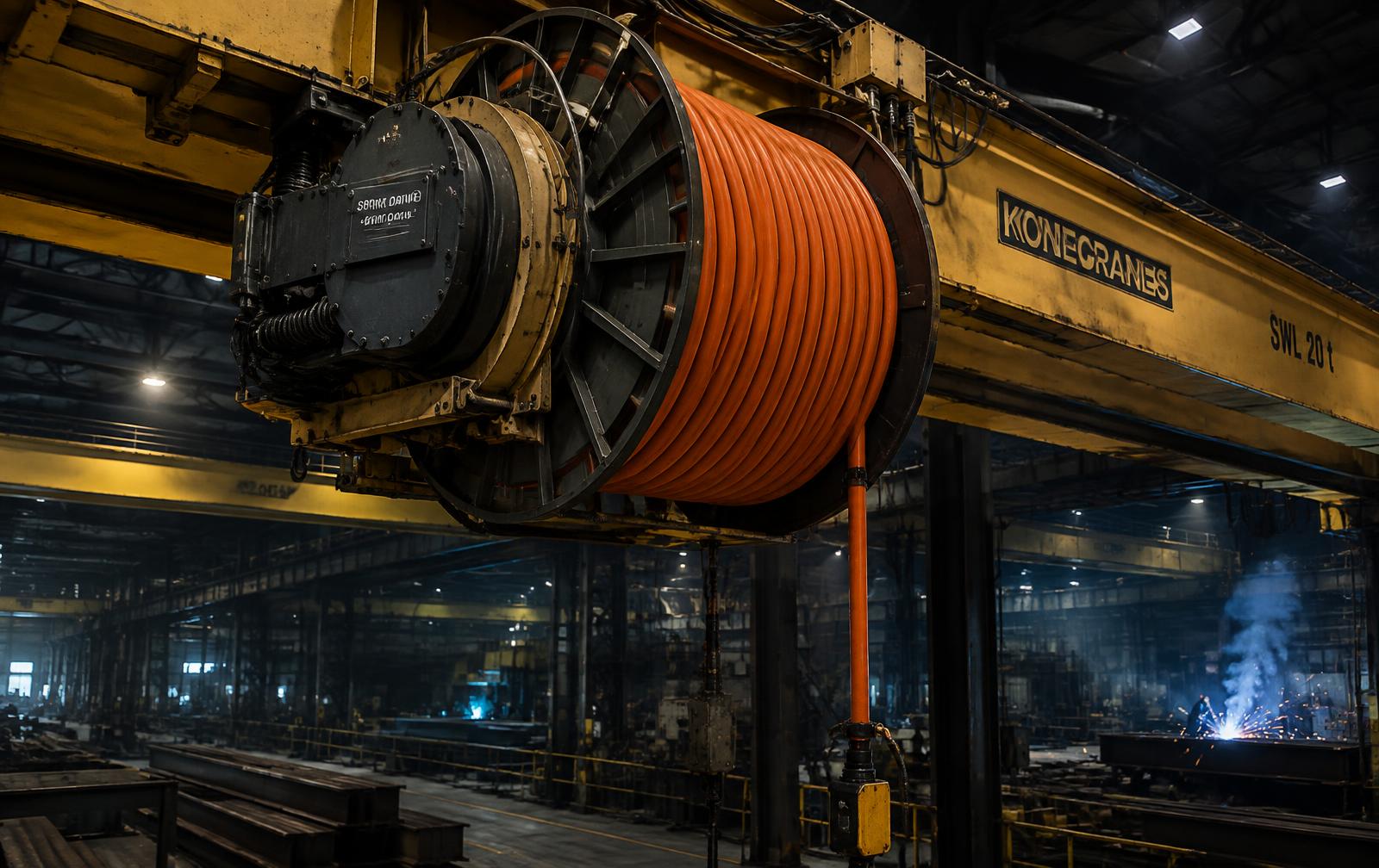 Spring-driven cable reel on a gantry crane